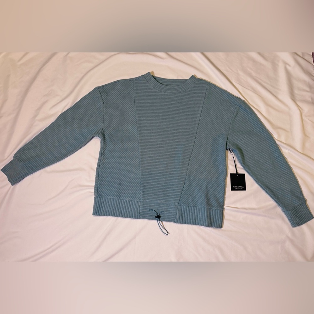Simply Vera Vera Wang Blue Ribbed Knit Top Medium
